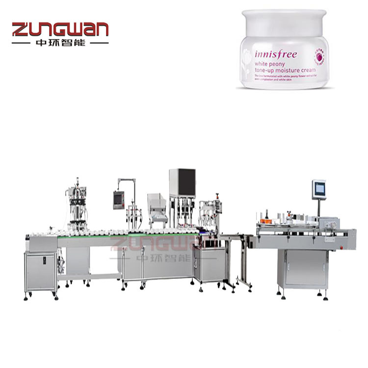 膏體灌裝機價格，福建水乳充填機，乳膏灌裝旋蓋貼標機流水線